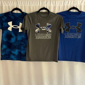Set of 3 - Under armour boys camo blue short sleeve shirt YM - 374